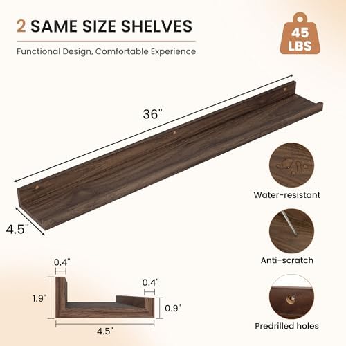 Dreamland Picture Ledge Shelf for Wall, Floating Shelves Set of 2, 36 Inch Long - Image 3