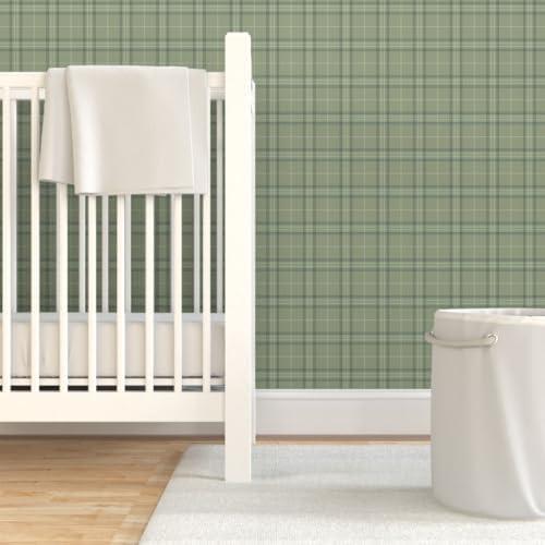Spoonflower Sage Green Plaid Peel and Stick Wallpaper - Image 6