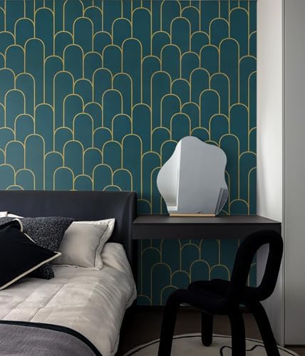 Yasinet Peel and Stick Wallpaper Green and Gold Wallpaper Modern Dark Green - Image 4