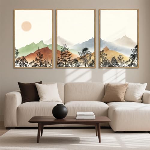 BINCUE Large Boho Mountain Wall Art Framed Wall Decor Watercolor Landscape Art - Image 6