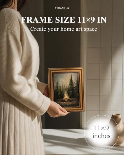 Gold Framed Wall Art, Rustic Campfire Canvas Prints, Vintage Forest Camping - Image 2