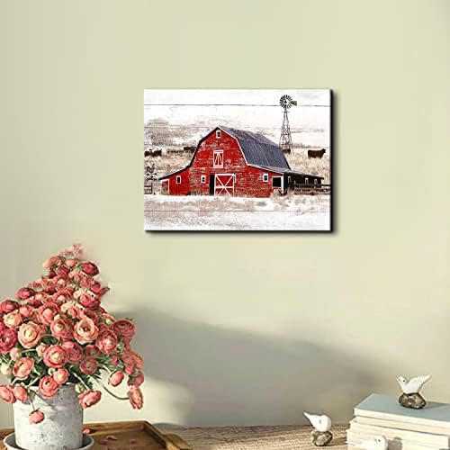 Farmhouse Barn Canvas Wall Art Kitchen Wall Decor Rustic Windmill Meadow - Image 2