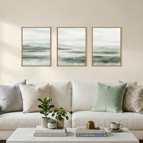 HOURIA Watercolor Misty Green Mountain Framed Canvas Wall Art Set-12"x16"x3 - Image 2