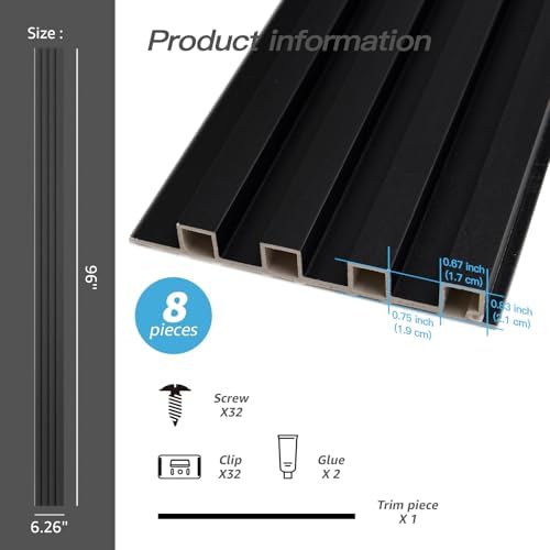 Art3d 96 x 6 Inch WPC Wood Diffuser Slat Wall Panel, Matte Black - Image 4