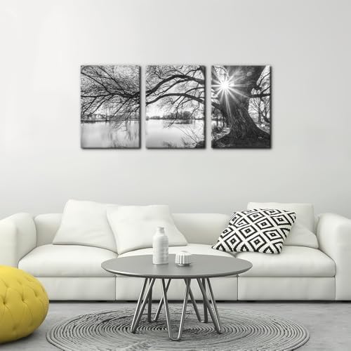 Pacimo Canvas Print Wall Art Old Tree by Lake Nature Photography Modern Home - Image 2