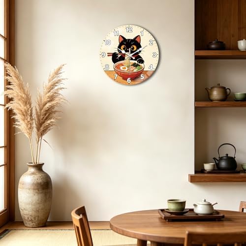 peacoblue Japanese Ramen Cat Wall Clocks Battery Operated - Image 5