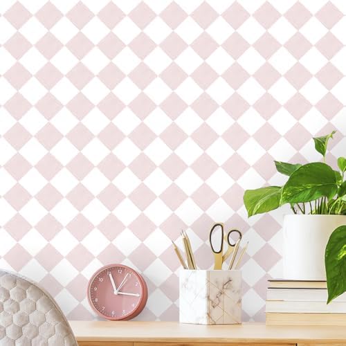 Safiyya Pink Wallpaper Geometric Checkered Peel and Stick Wallpaper Self by SAFIYYA