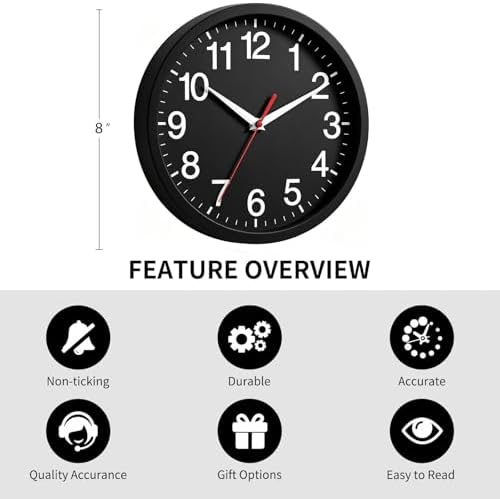 Rohioue Wall Clock Analog 8 Inch Battery Operated Silent Clock - Image 3