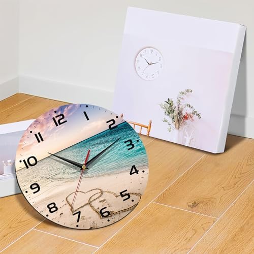 Two Hearts on a Sandy Beach Wall Clocks Vintage Wooden Battery Operated Sunset - Image 6