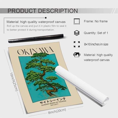 enttgo Japanese Canvas Wall Art Okinawa Prints Retro Japanese Bonsai Tree - Image 2