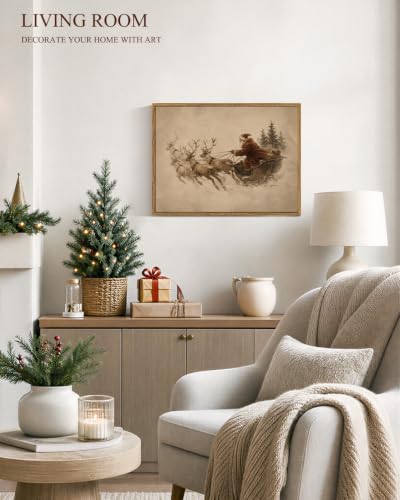 ARPEOTCY Vintage Winter Christmas Framed Wall Art, Santa Reindeer - Image 4