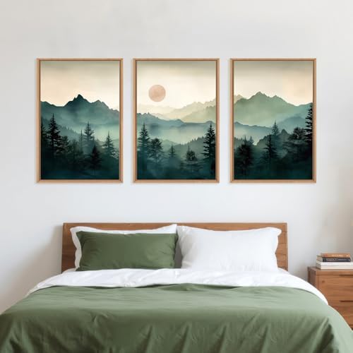 LHIUEM Large Boho Mountain Framed Wall Art Set, Abstract Nature Sunrise Artwork - Image 5