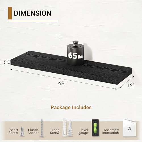 Vivelove Black Floating Shelve 48 Inches 12 Inch Deep - Image 3