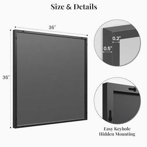 36"x36" Matte Black Framed Square Bathroom Vanity Wall Mirror - Image 6