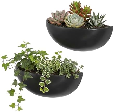 MyGift Matte Black Ceramic Indoor Wall Planter, 12 Inch Semi Circle Hanging by MyGiftHome