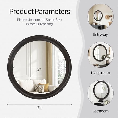 CULER Round Wall Mirrors 36 Inch, Wood Mirror - Image 6