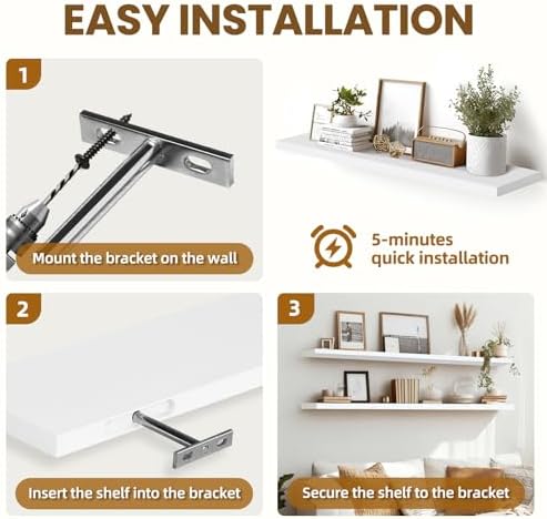 36x5.8x0.8in Floating Wall Shelves Rustic Solid Wood 2-Pack - Image 6