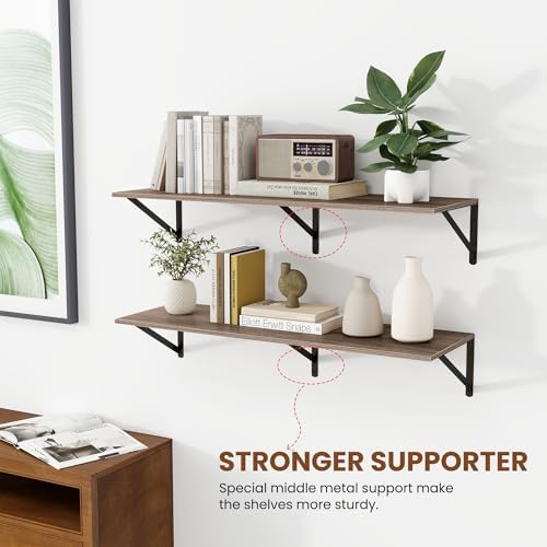 Heimlove 36W x 12D Deep Floating Shelves Set of 2 Grey - Image 5