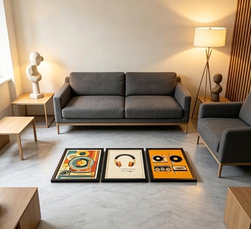 3Pcs Vintage Music Canvas Wall Art MidCentury Modern Vinyl Turntable Painting - Image 5