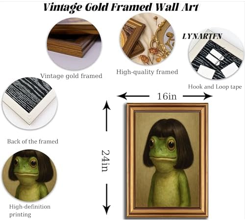 Vintage Gold Framed-Whimsical Frog Wall Art, Eclectic Frog Canvas Prints - Image 6