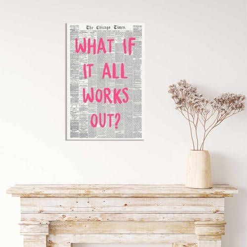 Drimiler What If It All Works Out Poster Retro Newspaper Pink Font Canvas Wall - Image 6