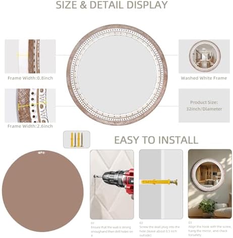 30 Inch Round Wood Mirror, Rustic Farmhouse Circle Mirrors - Image 2