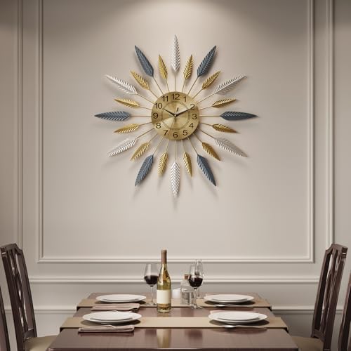 Cuspin 30 Inch Large Wall Clock Gold Mid Century Modern Sunburst Wall Clock - Image 3