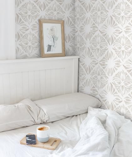 Geometric Peel and Stick Wallpaper Boho 78.7 "x16.1 White and Gray Wallpaper - Image 2