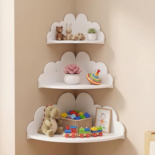 Novabright 3 Pack Cloud Floating Corner Shelves, 9/10/12 Inch Wall Mounted by Unknown