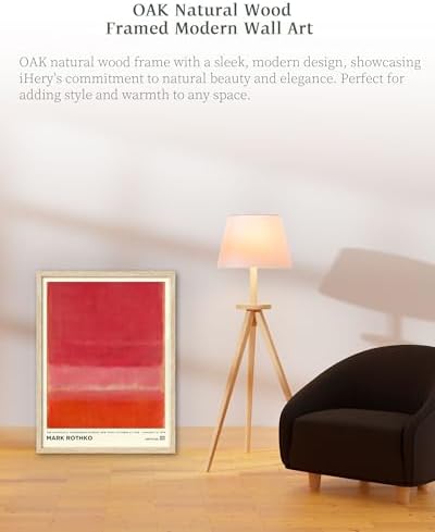 iHery 12x16in Natural OAK Wood Framed Red Pink Abstract Wall Art - Image 2