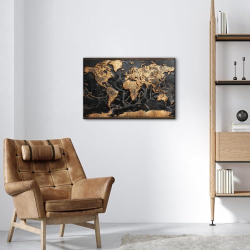Abstract World Map Canvas Wall Art Black and Gold Wall Decor - Image 5