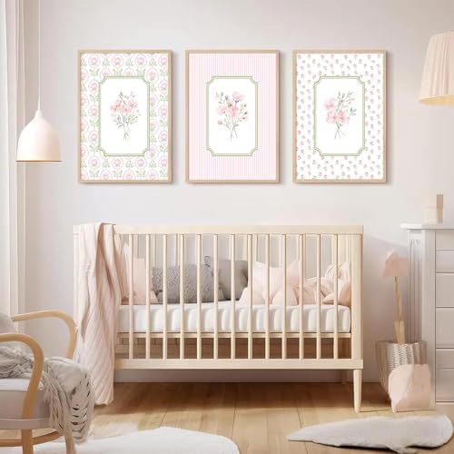 Pink Floral Wall Art Nursery Flower Canvas Wall Decor Baby Girl Wildflower - Image 4