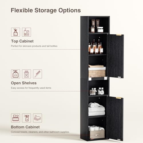 AKMAKM 59.1" Tall Slim Bathroom Storage Cabinet Black | Freestanding or Wall - Image 5
