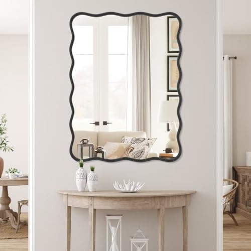 PROHOMEWARE 28x40 Black Wavy Irregular Large Bathroom Mirror, Wall-Mounted - Image 6