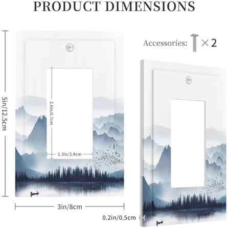 Decorative Outlet Covers Mountain Foggy Lake Boat Grey Blue Forest Birds 1 Gang - Image 5
