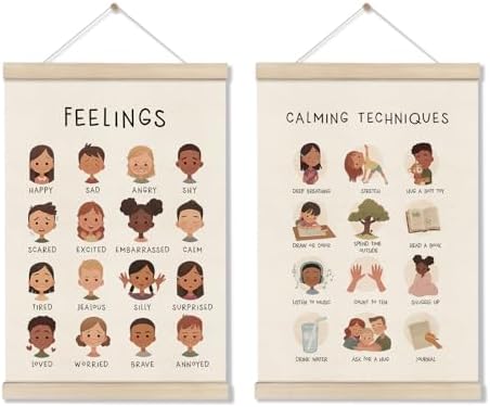 Emotions Feelings Chart for Kids, Calming Techniques Poster Hanger Frame by DOI-LANEE