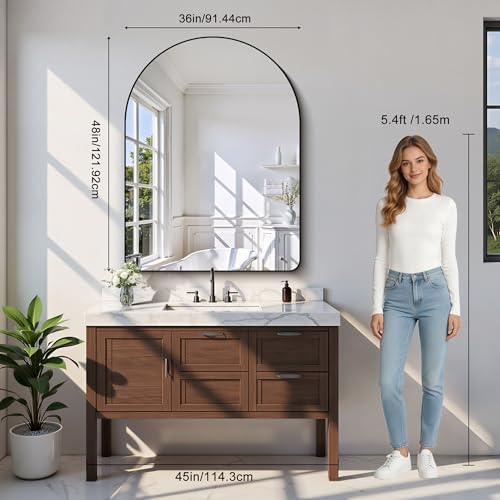 GLASHOM Arched Bathroom Mirror, Wall Mounted Mirror, Living Room, Vertically - Image 3