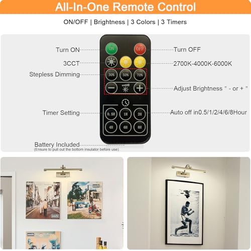 Tassuowell LED Picture Lights for Wall Rechargeable, Battery Operated Art Light - Image 6