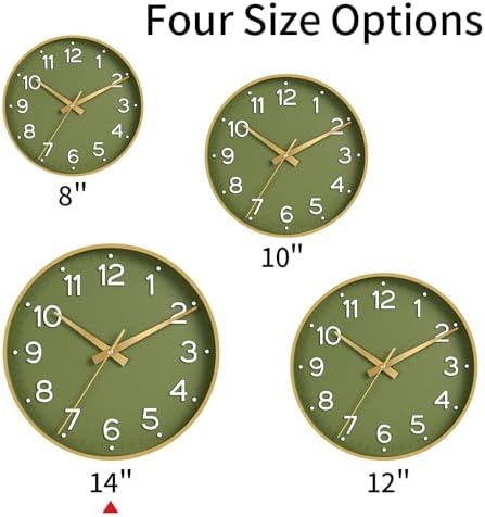 Roymnie 14 Inch Wall Clock Battery Operated Silent Non Ticking Green Analog - Image 2