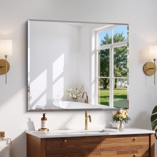 CILIBER Beveled Bathroom Mirror, 36x40 Large Bathroom Mirrors by CILIBER