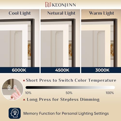 Keonjinn 40x30 Inch Black LED Bathroom Mirror - Image 4