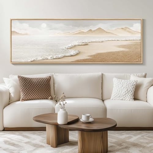Framed Boho Coastal Ocean Wall Art, Long Horizontal Beach Decor, 20x60 Inch - Image 3