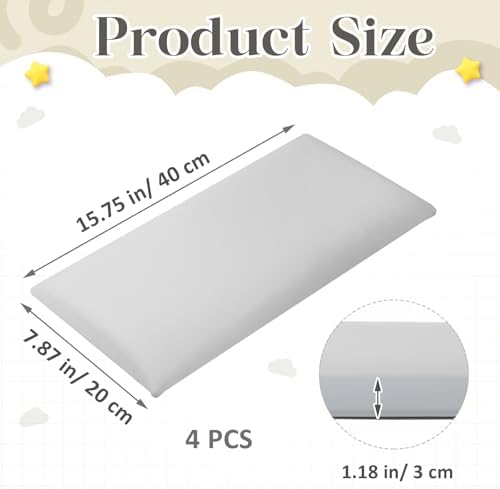 Hahafelt 4 Pack Wall Padding Headboard 15.75" x 7.87" x 1.18" Light Grey - Image 3