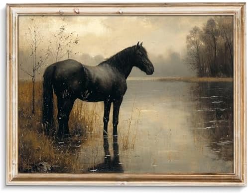 uniro Black Horse Vintage Wall Art Moody Landscape Prints Retro Wall Art Lake by uniro