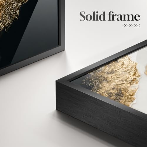 Large Framed Black Gold White Abstract Wall Art - Image 5