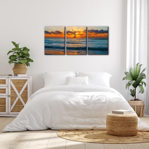 Pacimo 3 Pieces Sunset Tropical Beach Modern Canvas Wall Art Gallery Wrapped - Image 4