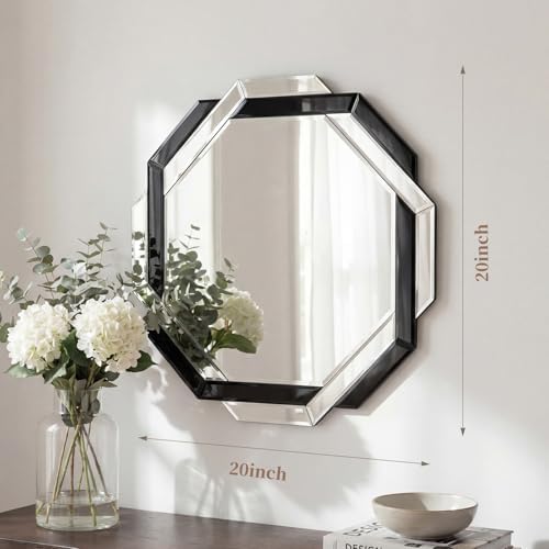 Vercraft Black Bathroom Mirror 20"×20" Decorative Beveled Edge Frameless Mirror - Image 2