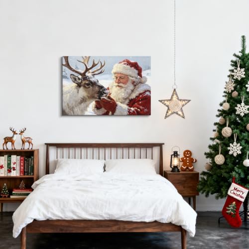 AVANT GARDE CANVAS Christmas Canvas Wall Art, Santa Claus Feeding Reindeer - Image 4