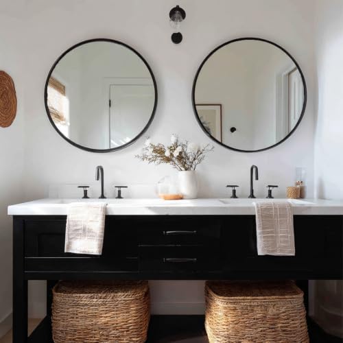 Sunniry Round Mirror 22 inch, 2 Pack Black Circle Mirror, Matte Metal Frame - Image 3