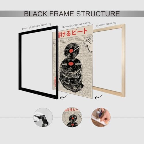 Black Framed Wall Art Retro Japanese Newspaper Music Prints Posters 11x14in - Image 3